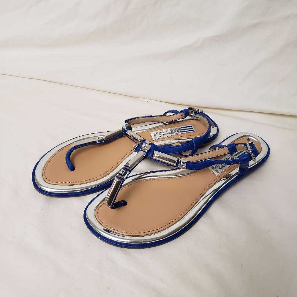 Arnold Churgin Sandals Blue Upper Leather Silver Hardware Blue Stones Women S-7